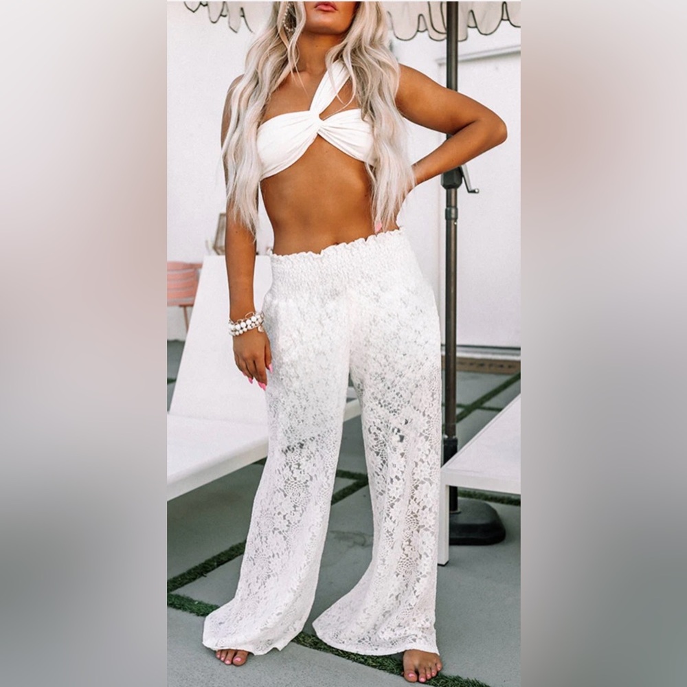 NWT Meritt Chic White Lace Beach Coverup Pants (sheer)